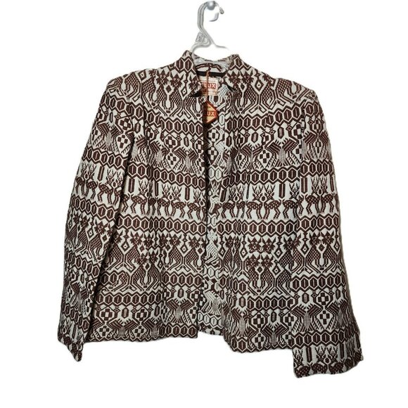 Vintage Pelux Guatemala ethnic tapestry jacket coat burgundy ivory size 18 NEW - Picture 1 of 8